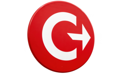 Red oval sign with a white c and arrow symbol isolated on transparent background isolated on white background