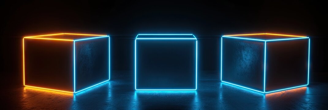 illuminated cubes in different colors arranged in a row, creating a futuristic and geometric visual effect
