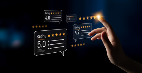 Customer centric review and rating system supports product review, digital rating concept, and...