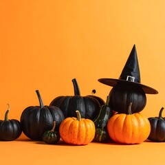 Halloween pumpkins on an orange background