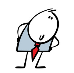 Cartoon friendly businessman looks at his colleagues in the office. Vector illustration of an employee spying on someone else's work. A curious office employee in a business suit and tie.