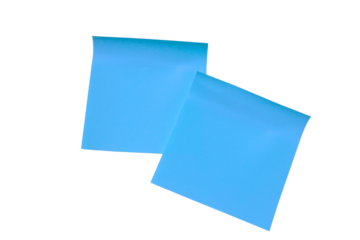 Blue sticky note sticker isolated on transparent background. Realistic sheet of note papers, Paper reminder. Blank sticker label poster mockup template, PNG