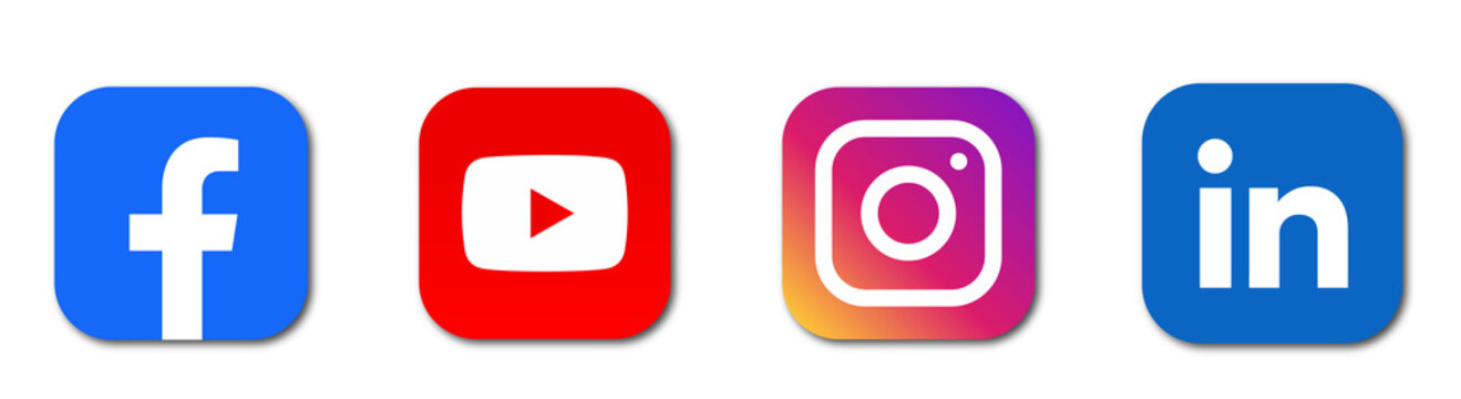 Social Media Icons Set &ndash; Facebook, youtube, instagram, linkedin, png.