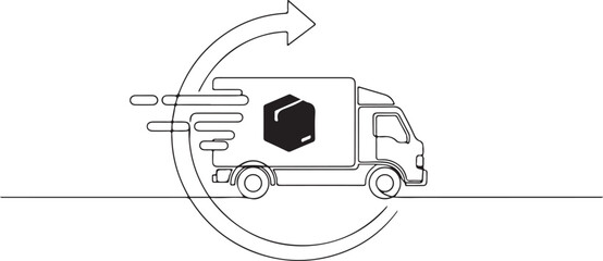Minimalist One Line Drawing of Delivery Truck | Logistic Transportation Symbol Vector Illustration  