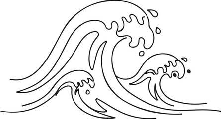Elegant One Line Drawing of Ocean Waves | Minimalist Wave Symbol Modern Vector Art