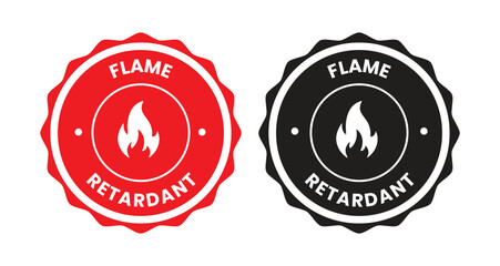 Flame retardant vector logo template. This design use fire label. Suitable for product stamp. Flame  logo, badge, icon, sticker, label, symbol, black, line, flat vector, isolated illustration	