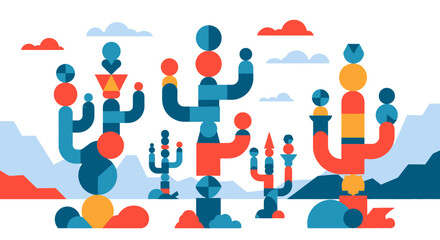 Colorful geometric abstract figures in a vibrant and artistic composition.