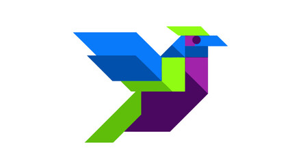 Colorful Geometric Bird Logo Design with Abstract Shapes.