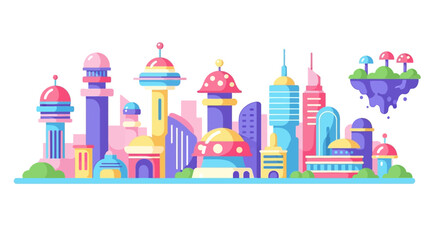 Colorful Futuristic Cityscape with Unique Architectural Designs.