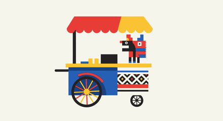 Colorful Mexican Pi?ata Cart with Festive Decorations.