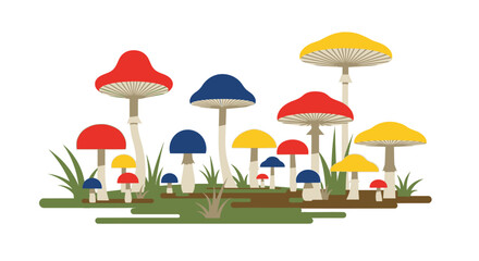 Colorful Mushroom Patch Illustration.