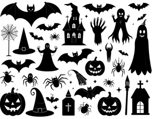 Halloween silhouette icons on white background