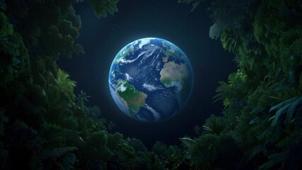Stunning view of Earth surrounded by lush greenery, highlighting beauty of nature and significance of environmental conservation and ecosystem