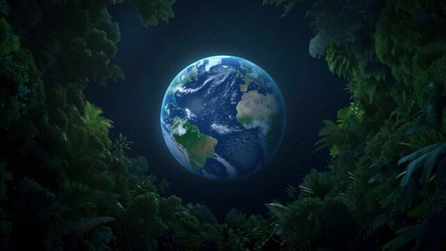 Stunning view of Earth surrounded by lush greenery, highlighting beauty of nature and significance of environmental conservation and ecosystem