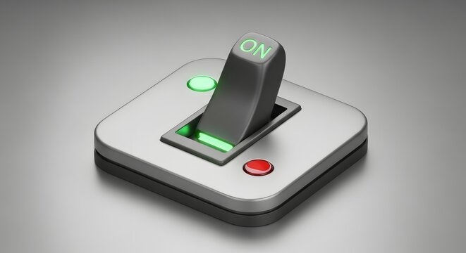 Toggle switch glows with a green light to indicate the power is currently turned on.
