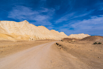 Textured Desert Landscape in 20 Mule Team Canyon with Dirt Road, Death Valley National Park