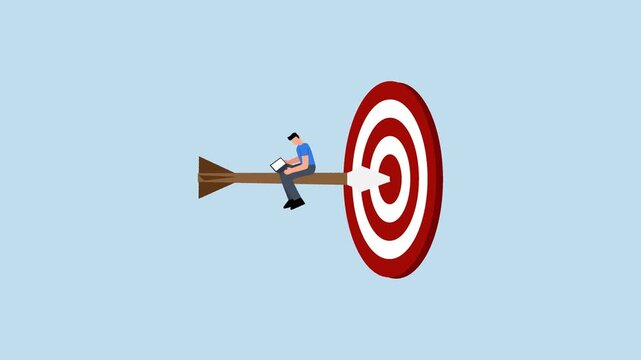 Easy win with good strategy and planning, adept entrepreneur aiming for a dart that strikes the bullseye target