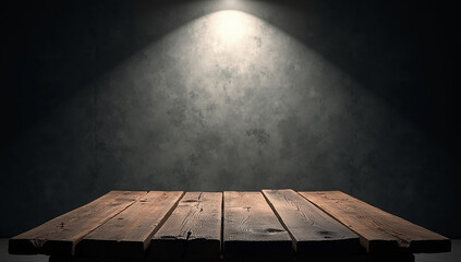 Texture empty brown wood table top texture in room black floor is made of dark plaster for interior decoration .used as background studio wall for display your products.