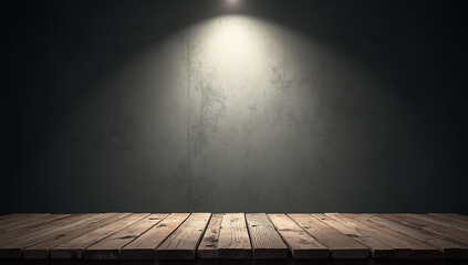 Texture empty brown wood table top texture in room black floor is made of dark plaster for interior decoration .used as background studio wall for display your products.