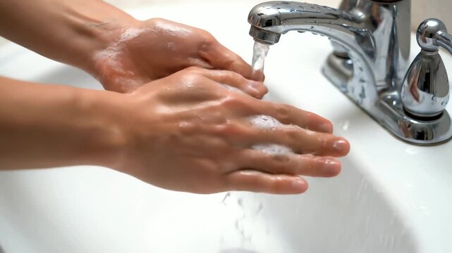 Handwashing sequence for thorough hygiene and germ prevention with soap and water, demonstrating proper hand cleaning techniques for health and