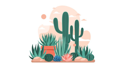 Obraz premium Desert Cactus Plants and Succulents Arrangement.
