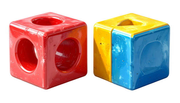 Playful construction block duo isolated on transparent background. - Powered by Adobe