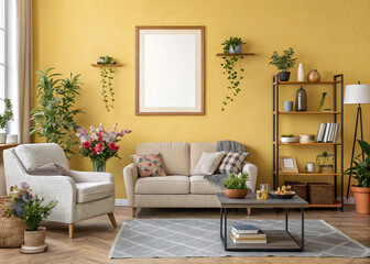 Warm and Cozy Living Room Interior Design  Modern Home Decor with Beige Sofa and Yellow Wall