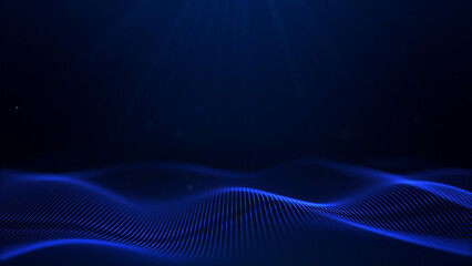 Futuristic digital landscape with flowing lines, waveforms, and dust particles. Abstract smart city skyline with big data connections, wireless networks, and IoT-inspired wireframe design. Perfect for