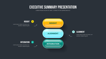 Consulting Solution Three Element Infographic Slideshow Layout. Advertising Forecast 3 Option Diagram Frame Template. Company Insight Slide Design Vector Illustration.
