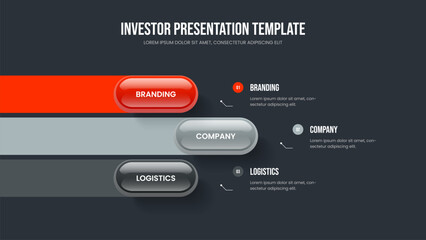 Creative Briefing 3 Element Diagram Slideshow Design. Digital Plan Three Option Infographic Frame Template. Advertising Campaign Slide Layout Vector Illustration.