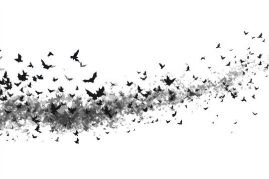 Flock of bats in flight dark silhouette on white background vector illustration for Halloween designs