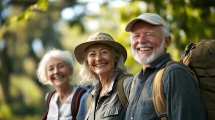 Happy diverse seniors smiling together outdoors  
 - Powered by Adobe