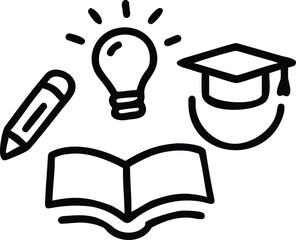 book icon with light bulb | Education learning concept with book pencil lightbulb and graduation cap icon art