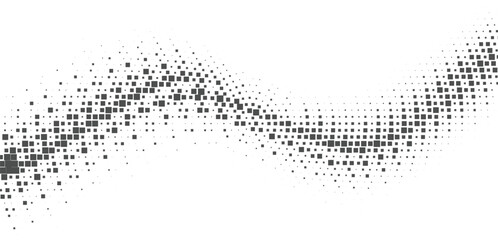 Abstract Grayscale Wavy Halftone Pixelated Square Dot Background Vector Illustration Flowing Digital Particle Pattern for Technology and Business Banner