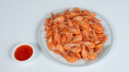 Prawns on plate top view