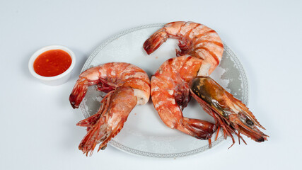 Prawns on plate top view