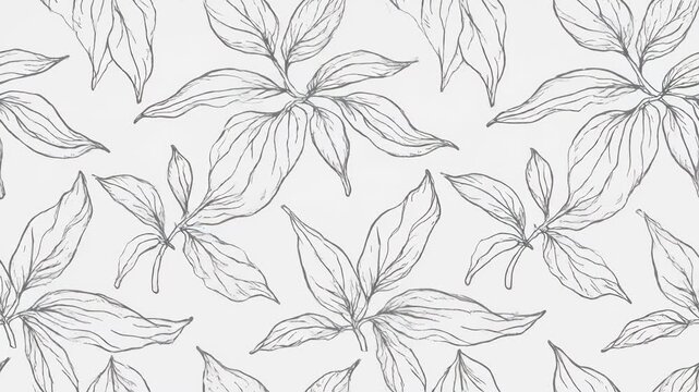 Elegant Botanical Leaf Pattern - This video features a delicate pattern of hand-drawn leaves on a clean white background.