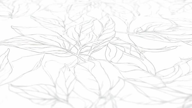 Minimalist Floral Pattern Background - A close-up captures an elegant, minimalist pattern of leaves and branches in shades of gray against a pure white background.