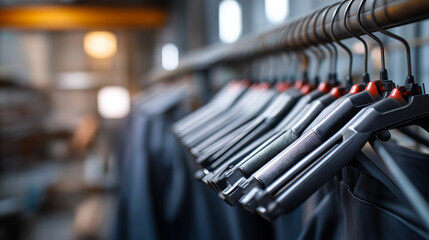 Powder coated parts hanging on rack sprayer&rsquo;s arm extended mask edge visible booth defocused powder coating finishing line manufacturing surface treatment industrial paint