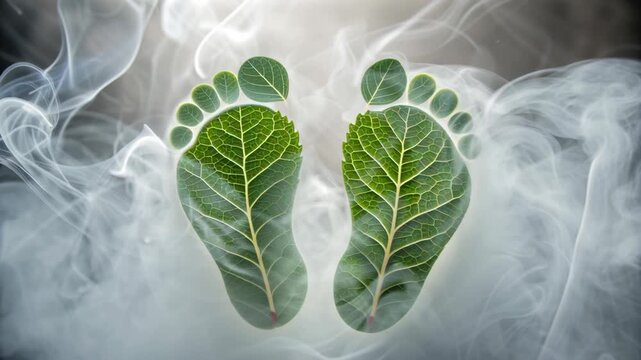 Generative AI Art Unique Design of Leaves Shaped Like Footprints, Symbolizing Natures Role in Reducing Carbon Footprint Through Creativity
