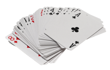 Playing cards for poker and gambling flying, isolated on white background with clipping path