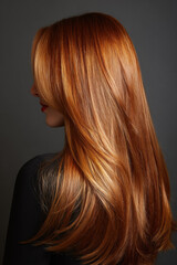 Naklejka premium Warm glowing light reflecting on long copper and peach hair, silky smooth texture