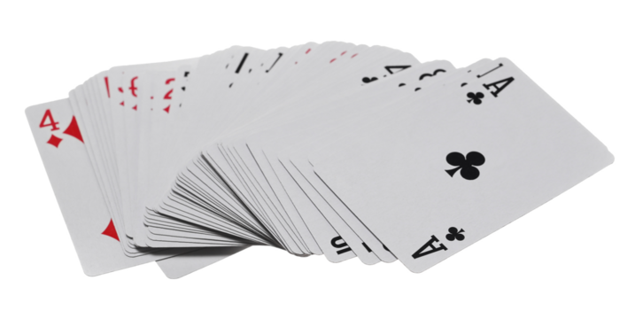deck of cards for poker and gambling flying, isolated on white, clipping path
