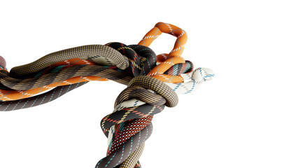 Mass of Colorful Patterned Cables Tied into a Complex, Tangled Knot
