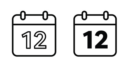 Two black and white calendar icons displaying the number twelve