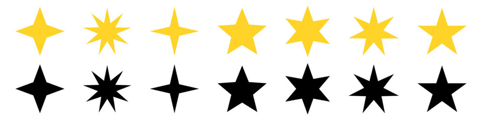 Yellow andblack starburst badge sticker icon , sale or price tag sticker, retro stars icon. Sparkle stars icons