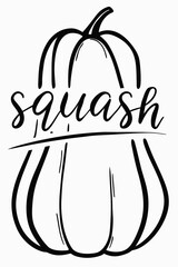Fototapeta premium Squash illustration with cursive lettering on white background 