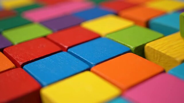 Colorful Wooden Blocks Background - A close-up view of an assortment of brightly colored wooden blocks, arranged in a grid pattern.