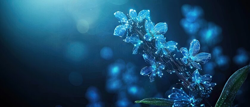 An abstract digital background with swirling blue particles and bokeh effects, creating a dynamic scene - Powered by Adobe