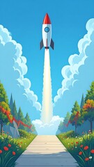 Rocket launch, path to success, bright future